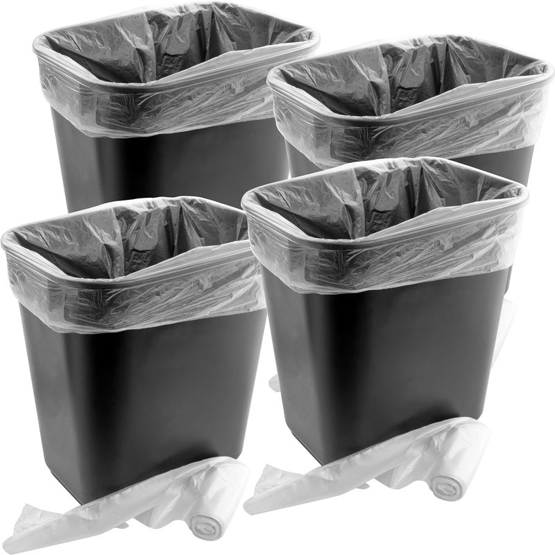 Mop Mob Space-Saving Trash Can and 4 Gal. Leak-Proof Liners Combo 4Pk. Small Black Plastic Wastebasket and Clear Bags Great for Bathroom, Kitchen or Office. Garbage Bin Fits Under Most Desks and Cabinets - Image 1